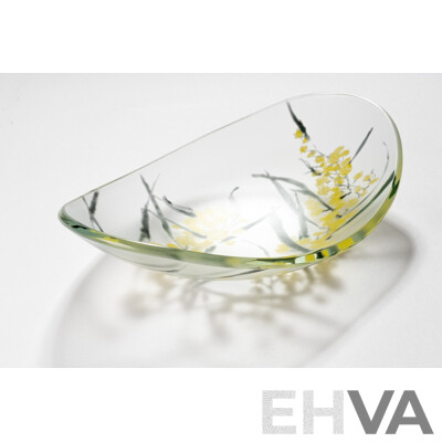 Hand Painted Platter - Wattle By Lisa Cahill Glass