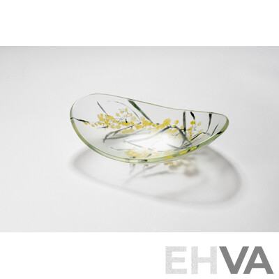 Hand Painted Platter - Wattle By Lisa Cahill Glass