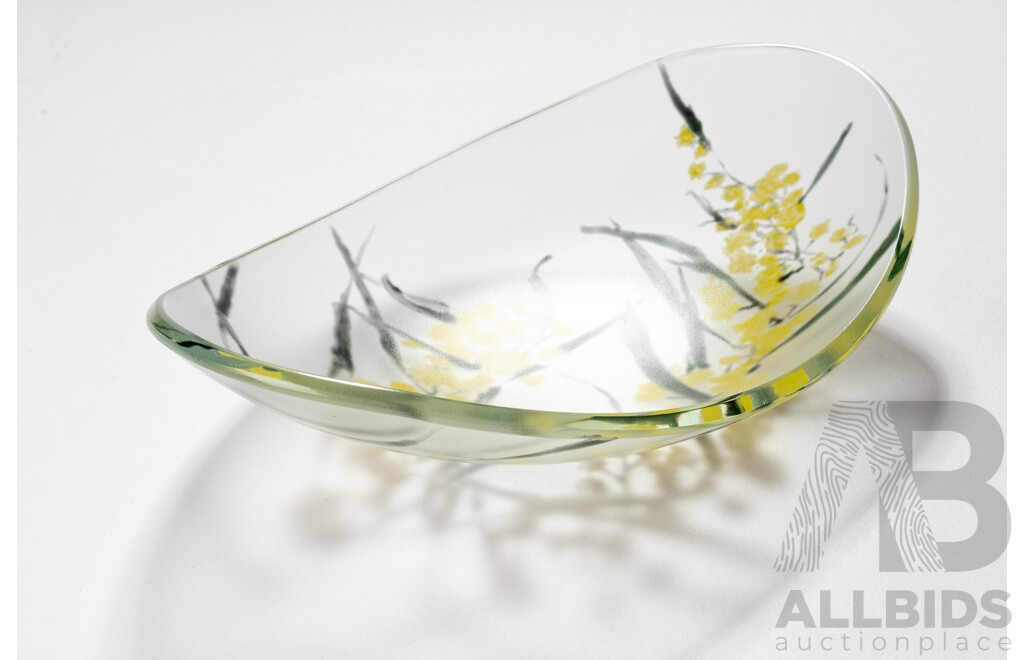 Hand Painted Platter - Wattle By Lisa Cahill Glass