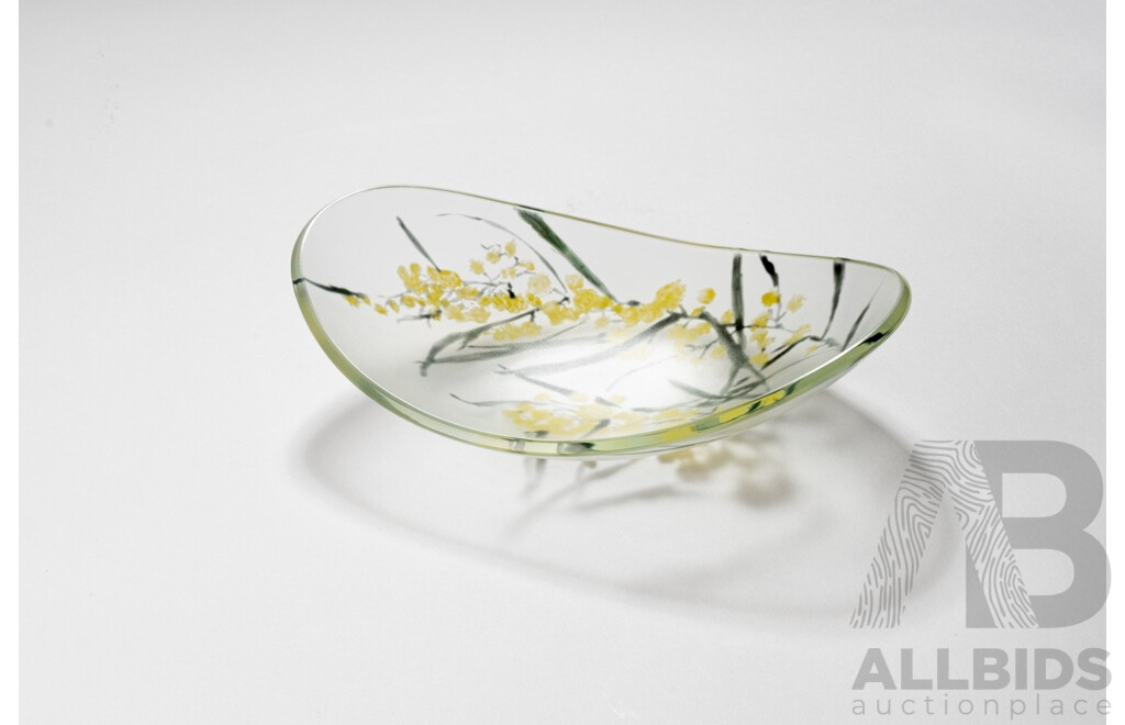 Hand Painted Platter - Wattle By Lisa Cahill Glass