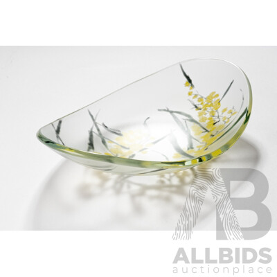 Hand Painted Platter - Wattle By Lisa Cahill Glass