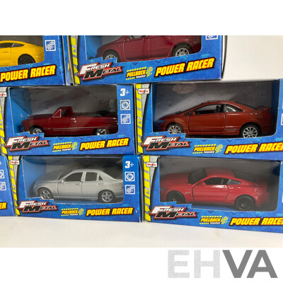 Thirteen Maisto Diecast Fresh Metal Power Racers Including Subaru, Honda, Ford Mustang, Camaro