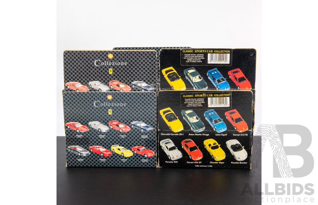 Six Shell Collezione and Classic Sports Car Collection Diecast Ferraris Including F50, 456GT, 512TR, Testorossa, 348TS, 288GTO - 1:43 Scale