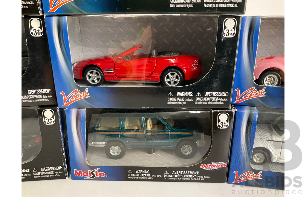 Thirteen Boxed Diecast Maisto Special Edition Vehicles Including Volkswagen, Mercedes, BMW