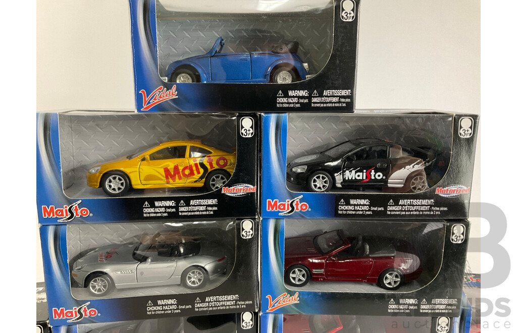 Thirteen Boxed Diecast Maisto Special Edition Vehicles Including Volkswagen, Mercedes, BMW