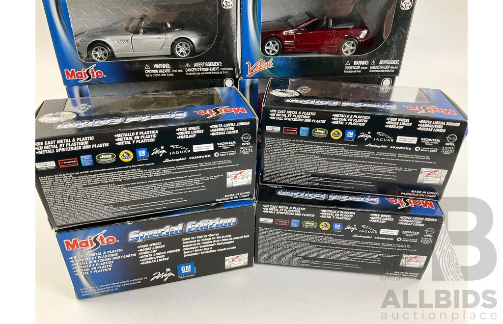 Thirteen Boxed Diecast Maisto Special Edition Vehicles Including Volkswagen, Mercedes, BMW