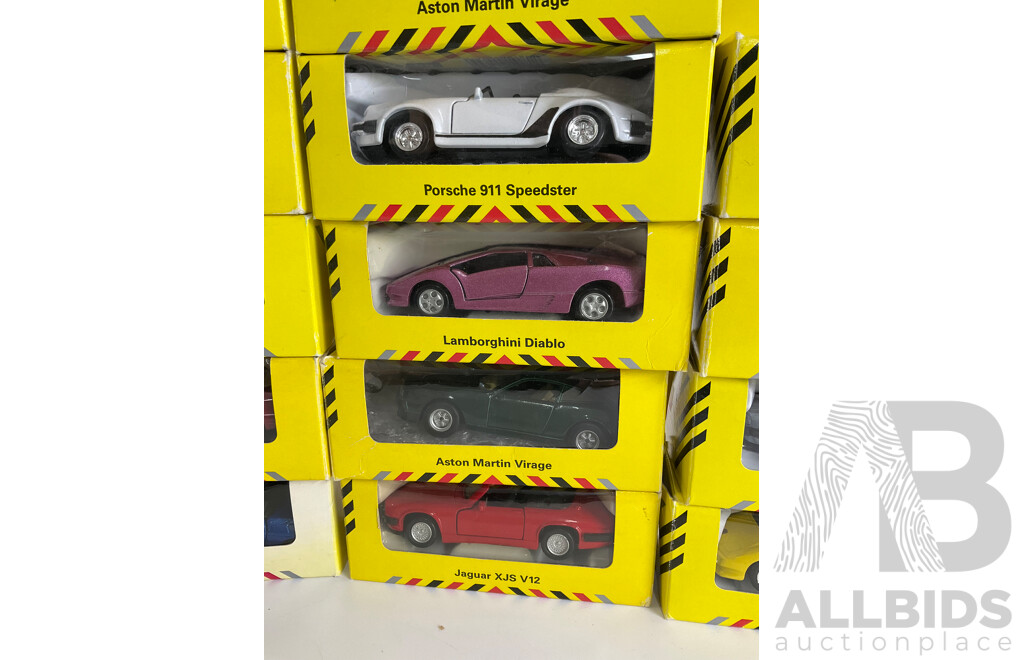 Nineteen Boxed Diecast Maisto Sportscar Collection Vehicles Including Lotus, Ferrari, Lamborghini, Jaguar, Porsche