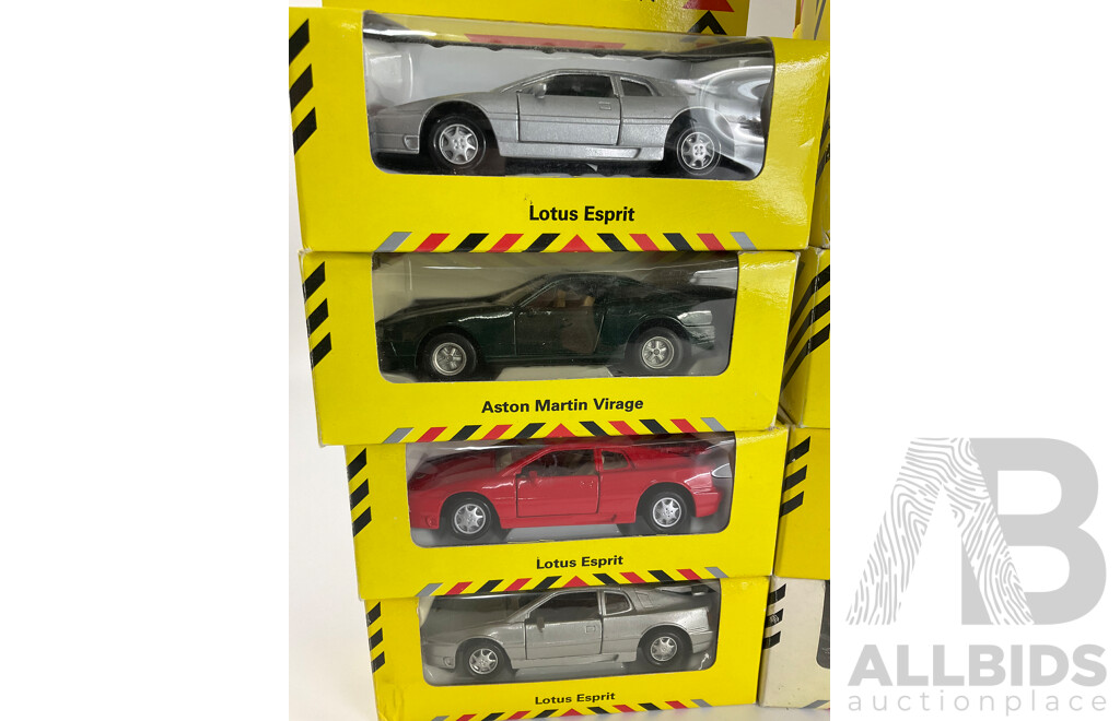 Nineteen Boxed Diecast Maisto Sportscar Collection Vehicles Including Lotus, Ferrari, Lamborghini, Jaguar, Porsche