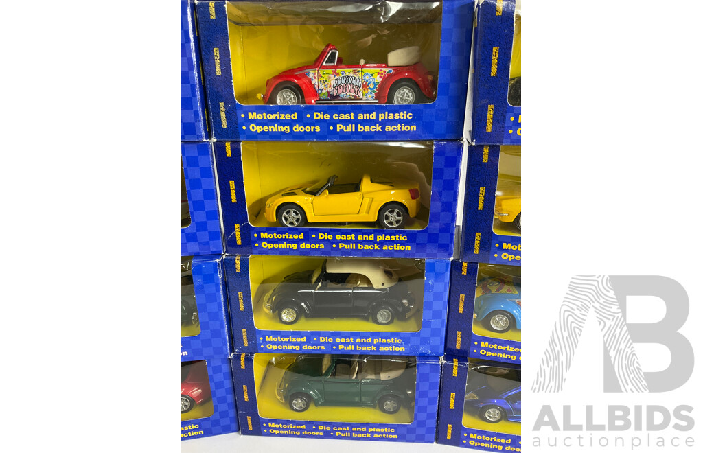 Thirteen Boxed Diecast Maisto Road  & Track Power Racer Vehicles Including Ford Mustang, BMW, Lamborghini, Volkswagen