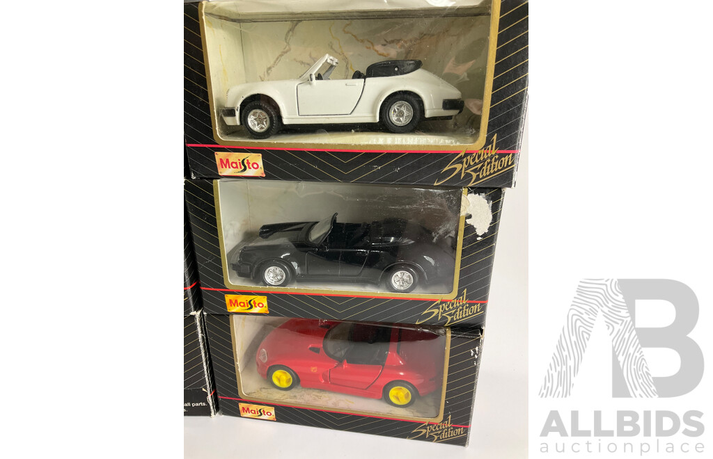 Ten Boxed Diecast Maisto Special Edition Vehicles Including Dodge and Porsche