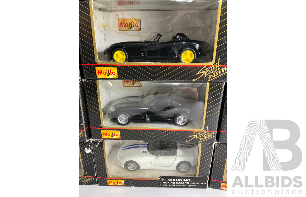 Ten Boxed Diecast Maisto Special Edition Vehicles Including Dodge and Porsche