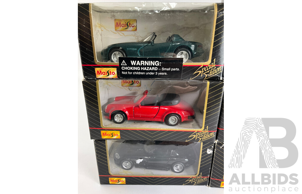 Ten Boxed Diecast Maisto Special Edition Vehicles Including Dodge and Porsche