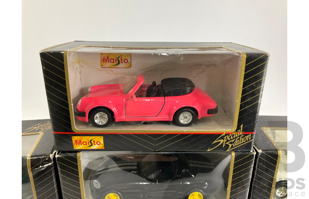 Ten Boxed Diecast Maisto Special Edition Vehicles Including Dodge and Porsche
