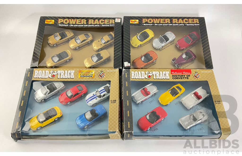Four Boxed Diecast Maisto Five Car Sets Including Power Racer, Millennium Edition, History of Corvette