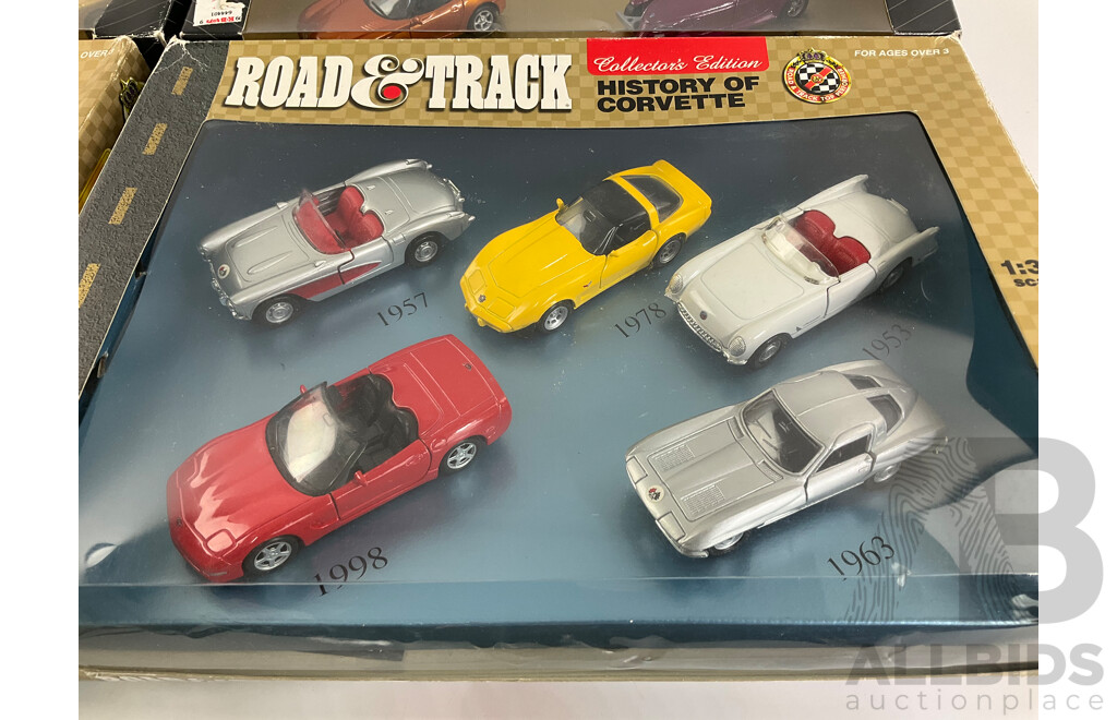 Four Boxed Diecast Maisto Five Car Sets Including Power Racer, Millennium Edition, History of Corvette