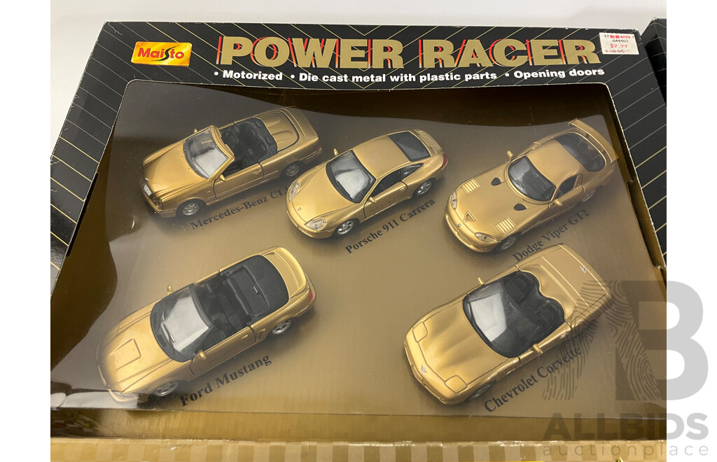 Four Boxed Diecast Maisto Five Car Sets Including Power Racer, Millennium Edition, History of Corvette