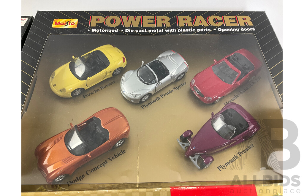 Four Boxed Diecast Maisto Five Car Sets Including Power Racer, Millennium Edition, History of Corvette