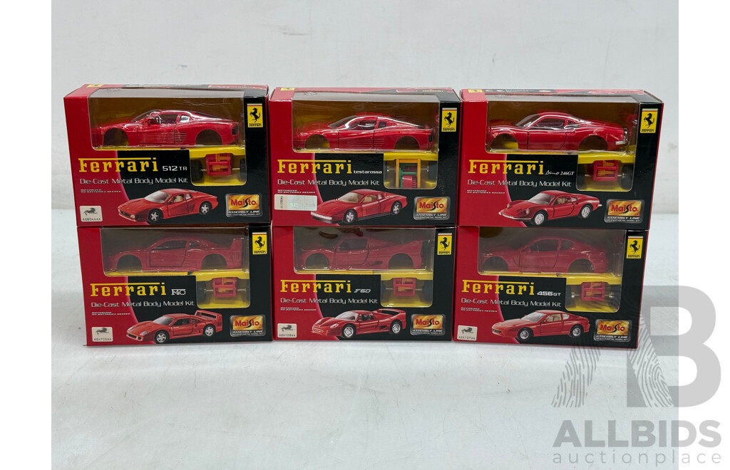 Maisto Mini Ferrari Diecast Model Kits Lot of 6 - 1/43 Scale - Brand New