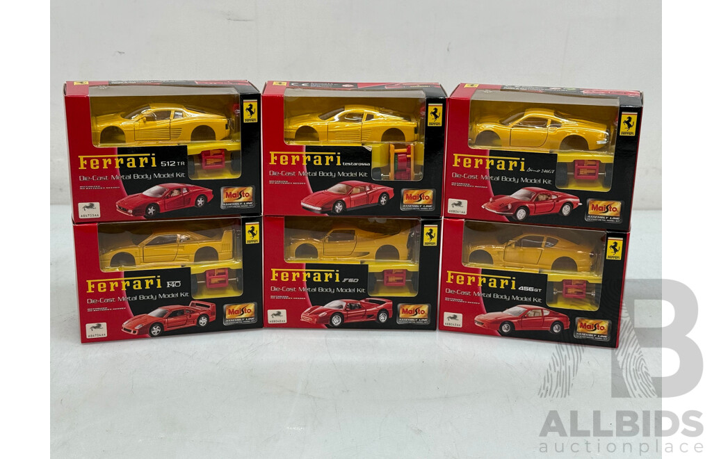 Maisto Mini Ferrari Diecast Model Kits Lot of 6 - 1/43 Scale - Brand New
