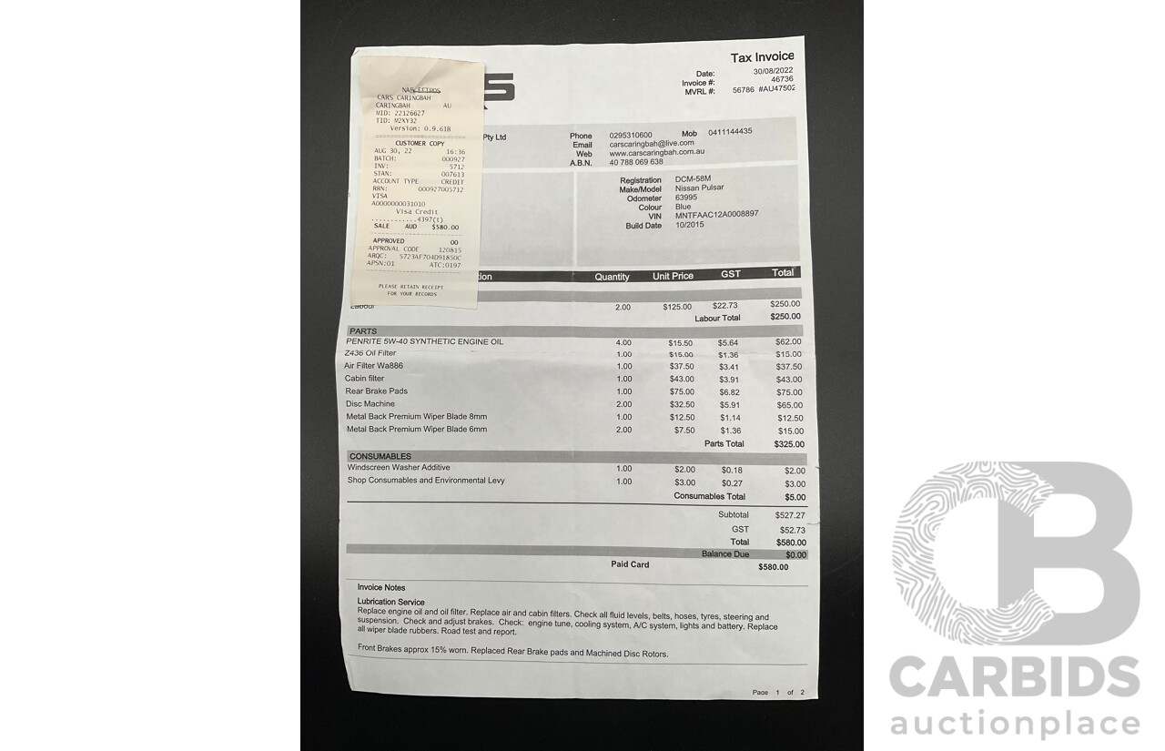 10/2015 Nissan Pulsar ST C12 Series 2 5d Hatchback Deep Sapphire Metallic 1.8L