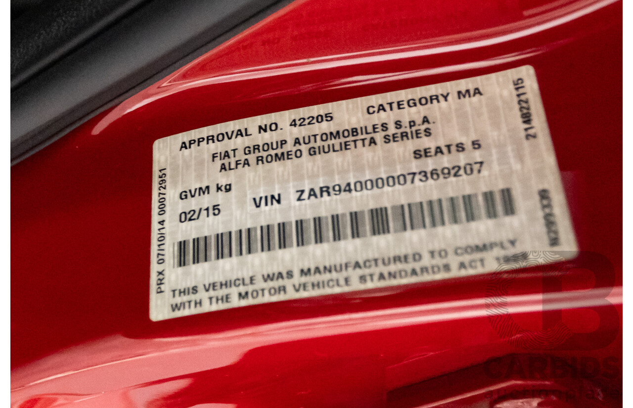 2/2015 Alfa Romeo Giulietta Progression Hatchback Alfa Red Turbo 1.4L