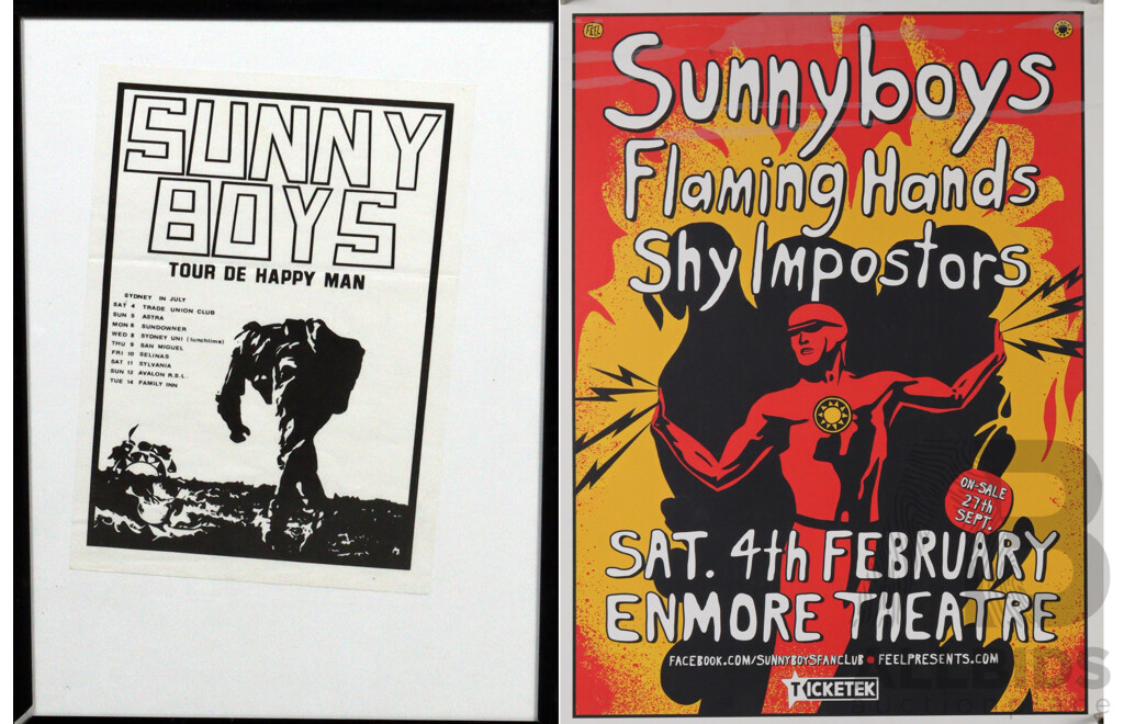Two Local Australian Sunnyboys Rock Band Touring Posters, One Framed the Other Laminated