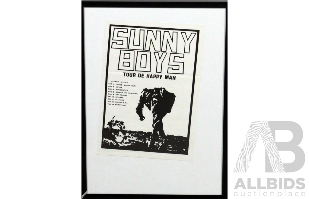 Two Local Australian Sunnyboys Rock Band Touring Posters, One Framed the Other Laminated
