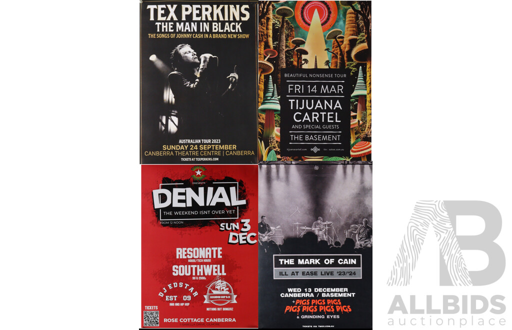 Collection Original Local Australian and International Band Touring Posters Including the Mark of Cain, Tex Perkins, Tijuana Cartel and More