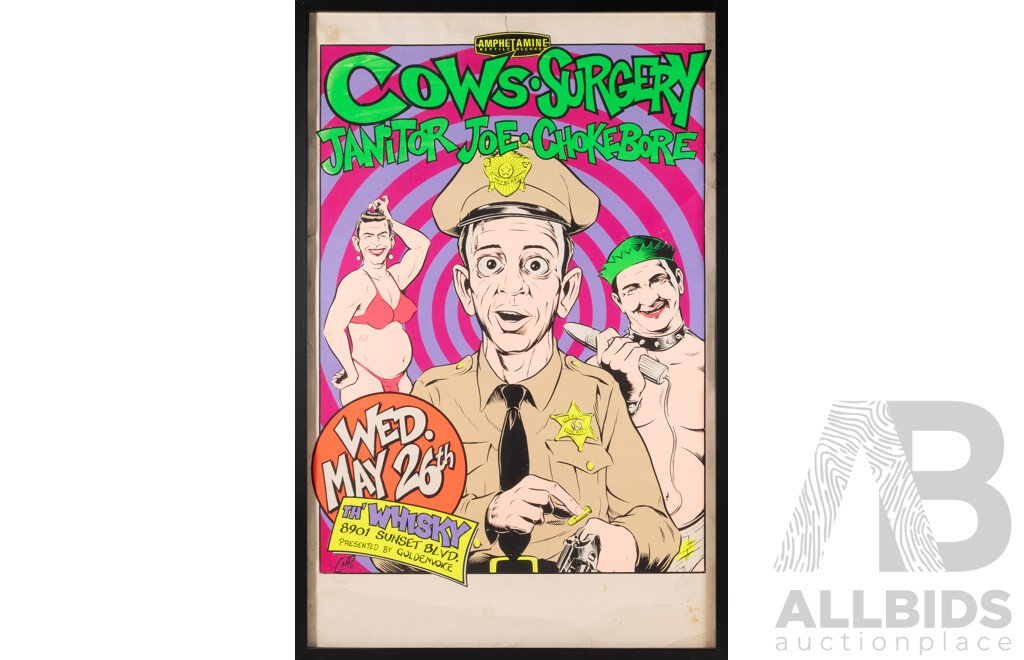Rare Limited Edition Chris Cooper Tour Poster for 1993 Cows/Surgery/Janitor Joe/Chokebore Show at Th' Whisky, Hand Signed and Numbered 172/175