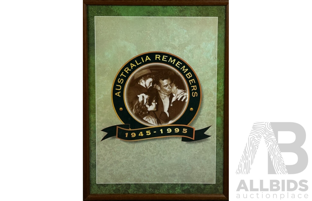 Artist Unknown, (20th Century), Australia Remembers, 1945-1995, Colour Poster Commemorating 50 Years Since WWII Ended, Australian Veterans Who Fought & Families Left Behind, 62 x 44 cm (frame)