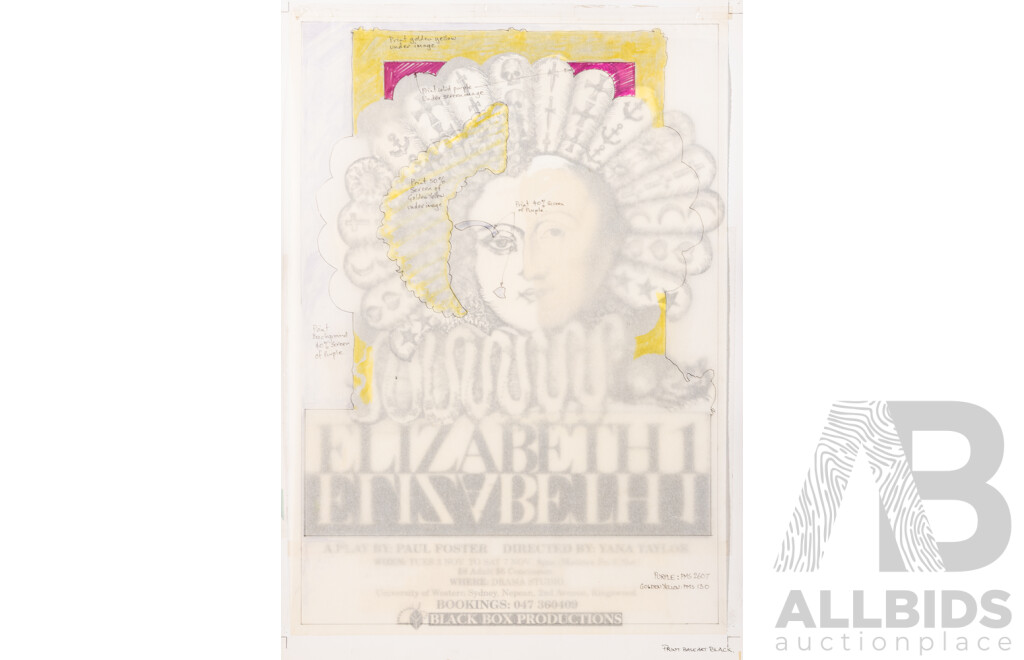 Francois (20th Century, C1990s-2005), Incomplete Mark Up of Elizabeth I Theatre Production Poster, Mickey & Friends & More, Five Uniquely Original Works, Oils on Card, 47 x 65 cm (largest) (5)