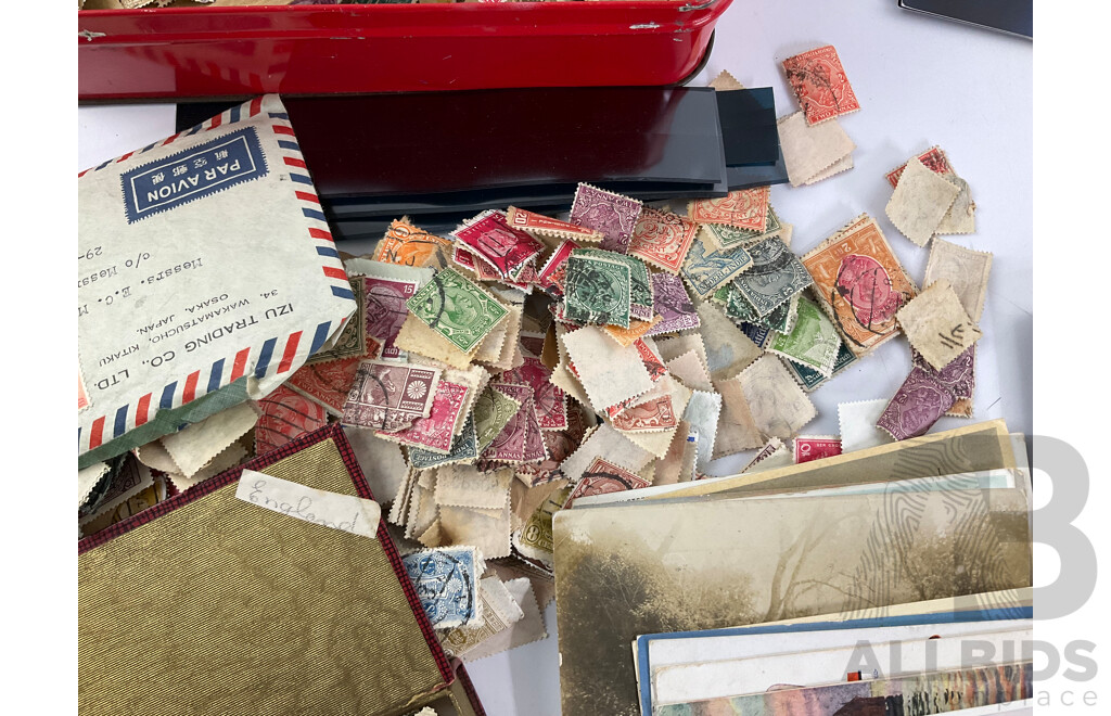 Collection of Antique and Vintage International Stamps Including Newfoundland, France, Germany, Italy, Belgium, Canada, India, Ceylon, Great Britain, Ireland and More