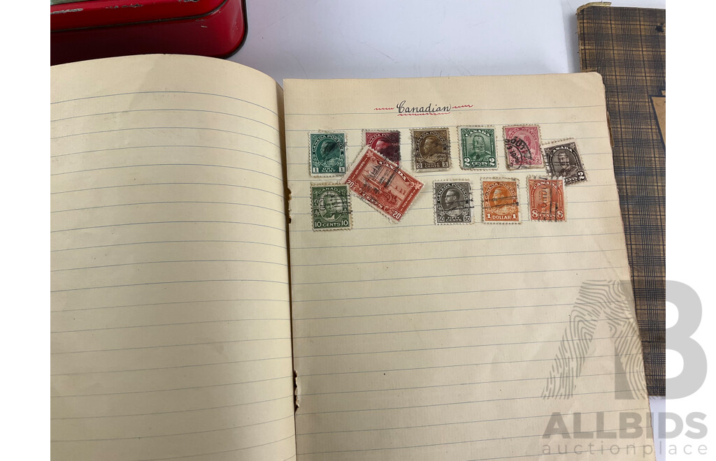 Collection of Antique and Vintage International Stamps Including Newfoundland, France, Germany, Italy, Belgium, Canada, India, Ceylon, Great Britain, Ireland and More