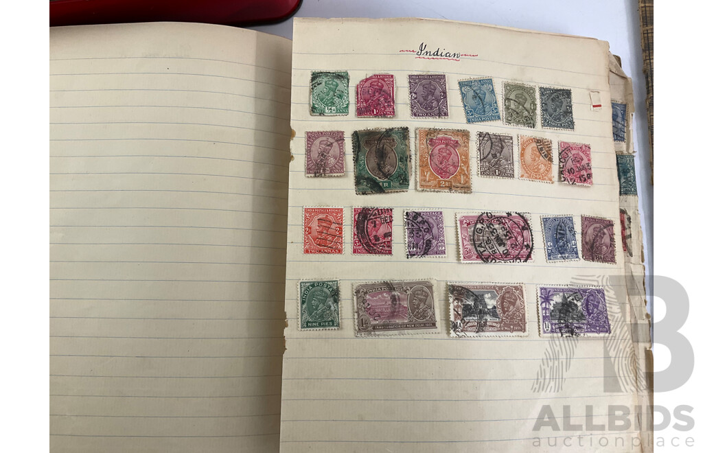 Collection of Antique and Vintage International Stamps Including Newfoundland, France, Germany, Italy, Belgium, Canada, India, Ceylon, Great Britain, Ireland and More