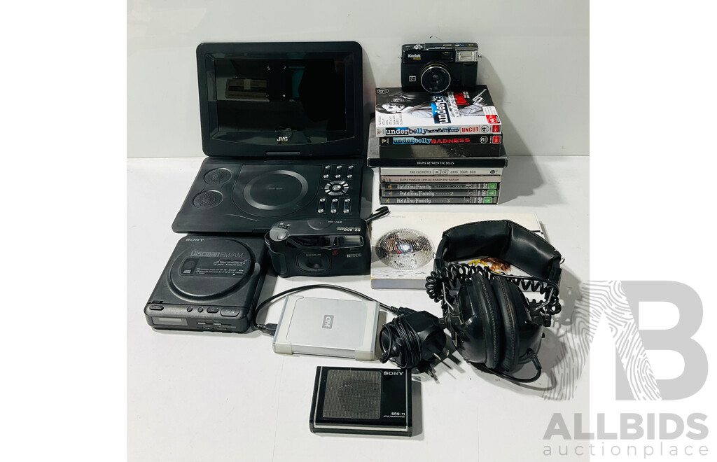 Collection of CDs, DVDs, Cameras and Related Items Including Sony Discman, Ricoh RZ-800 Camera and More