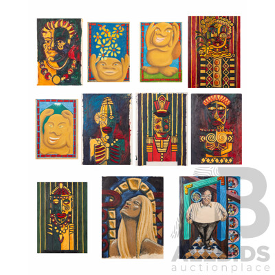 Francois (20th Century, c1990s-2005), Happy Haito I,II & III, Tribal Studies (x6), Da Luvva Da Life & Portrait for Danny, Eleven Uniquely Original Works, Pastel & Oils on Card, 76 x 57 cm (largest) (11)