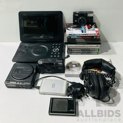 Collection of CDs, DVDs, Cameras and Related Items Including Sony Discman, Ricoh RZ-800 Camera and More