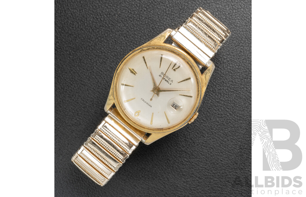 Borea 21 Jewels Calendar Swiss Made Vintage Watch, 35mm
