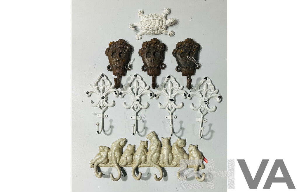 Collection of Painted Cast Iron Coat Hooks