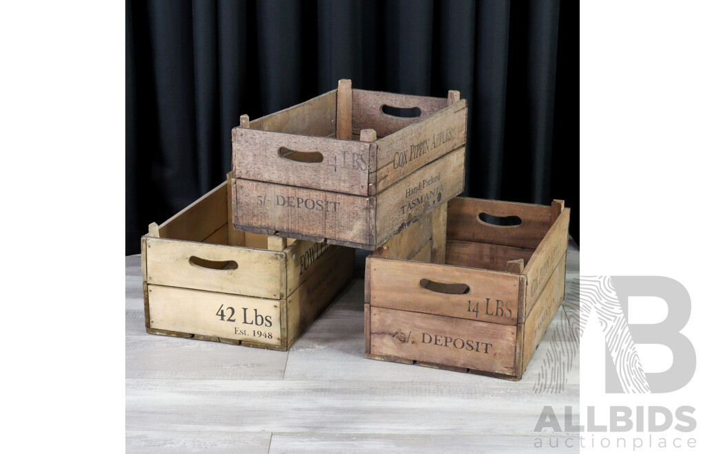 Collection of Three Reproduction Timber Apple Boxes