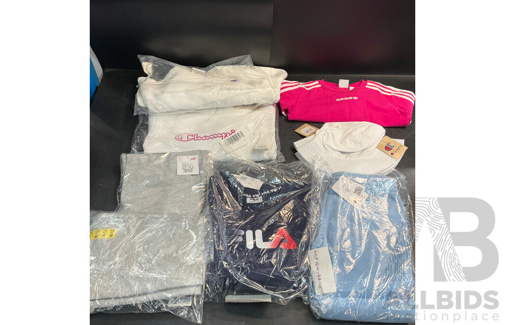 CHAMPION, FILA, PUMA, ADIDAS Youth & Women's Clothing - Various Sizes - Lot of 10