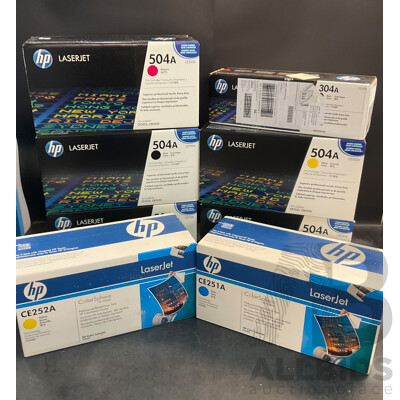 Assorted HP Toner Cartridges - CE252A/CE251A/504A/304A - Lot of 8