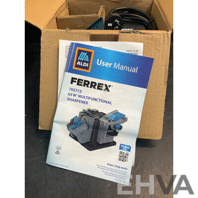 AEG Circular Saw, Metabo Angle Grinder, Hitachi Nail Gun, Batteries and Ferrex Multifunctional Sharpener