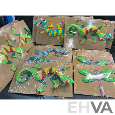 Metal Decorative Indoor Outdoor Hanging Wall Art - Gecko Lizard / Dragonfly - Lot of 21