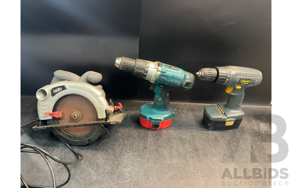Makita Planer and Power Drill, Wagner Drill, Ozito Circular Saw and Apach Nail Gun