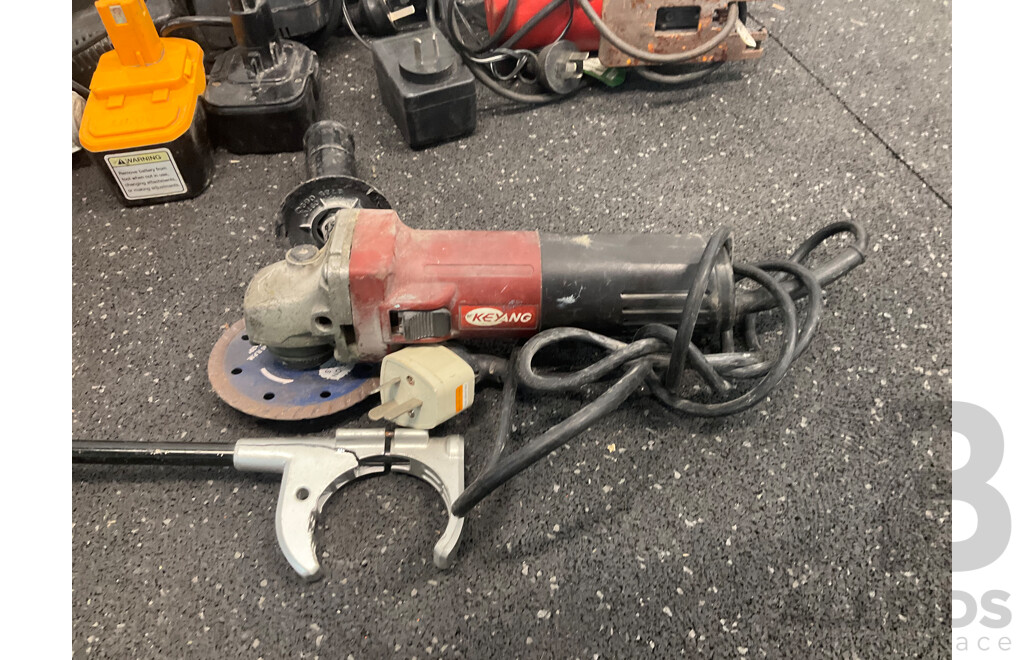 Assorted Power Tools - Drills, Angle Grinder, Jigsaw and Batteries