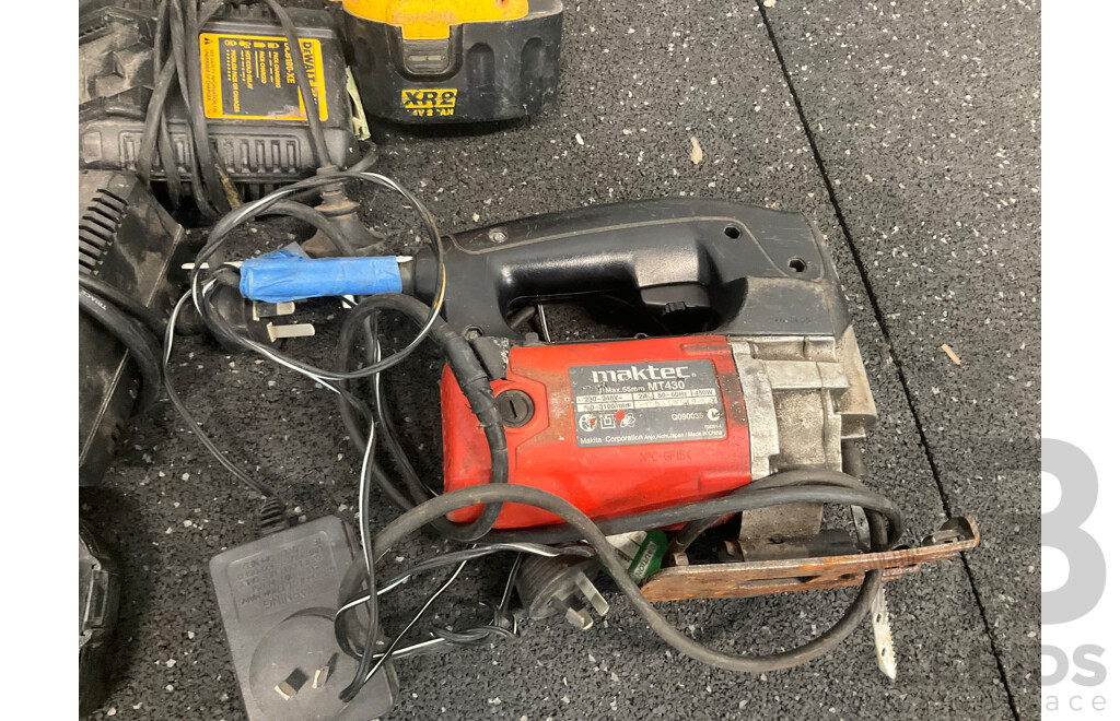 Assorted Power Tools - Drills, Angle Grinder, Jigsaw and Batteries