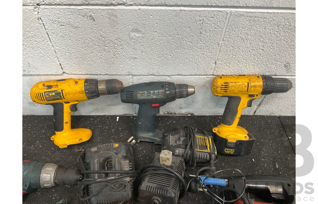Assorted Power Tools - Drills, Angle Grinder, Jigsaw and Batteries