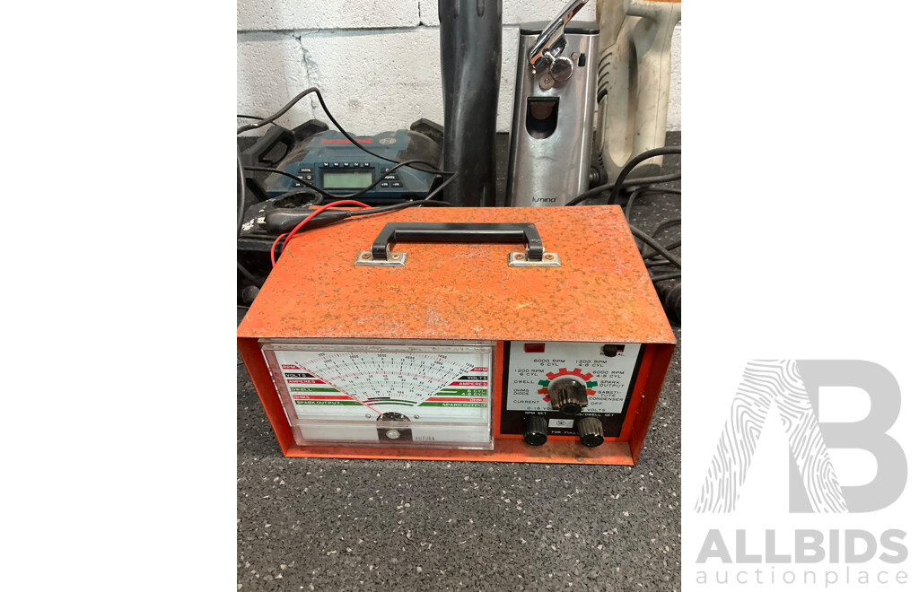 Assorted Tools Including RYOBI Blowers, BOSCH Radio, GMC Saw, Foot Air Pump and More  - Lot of 15