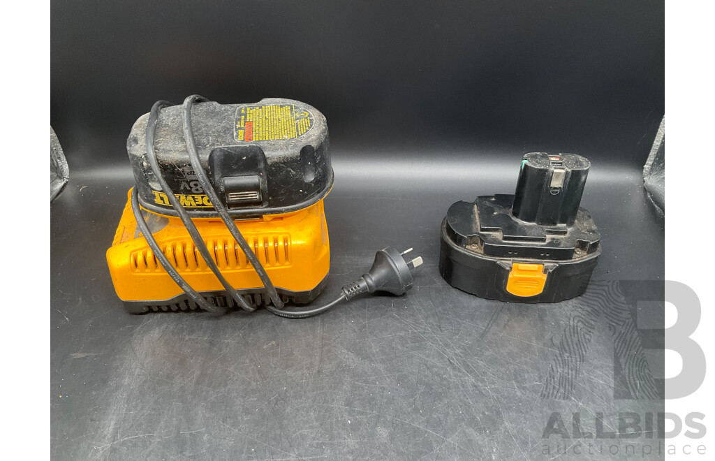 Dewalt Power Drills (x2), Angle Grinder, 3x 18v Batteries and Charger
